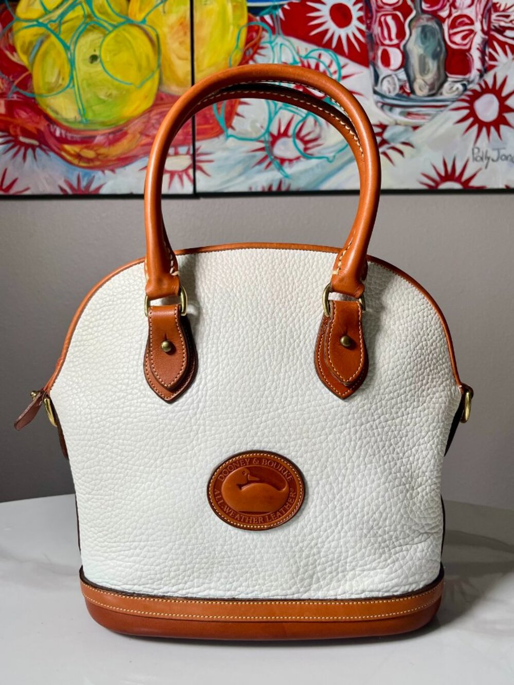 Dooney & Bourke Vintage AWL Norfolk Satchel White British Tan + COA